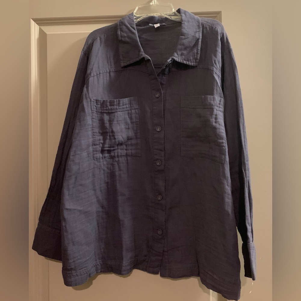 Johnny Was Calme Double Pocket Long Sleeve Shacket 100% Cotton Large Grey - Picture 2 of 9